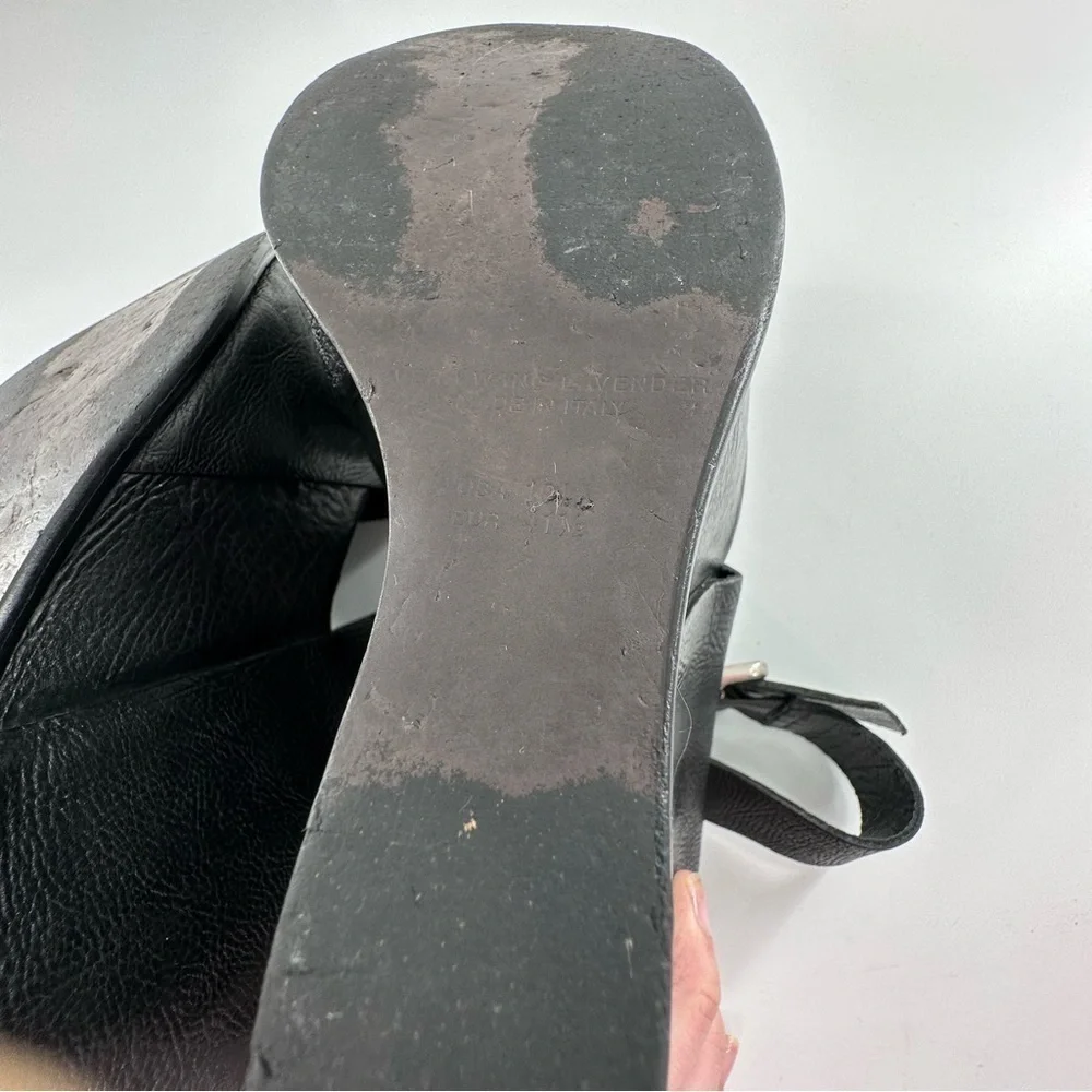 Vera Wang lavender heels size 10 41.5 black leather chunky platform avant-garde